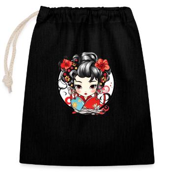 Chibi Geisha Japan - Closable cotton gift bag (25x30cm) - black - Front