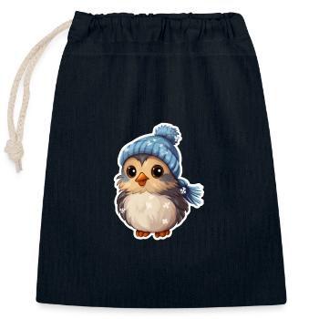 Oiseau d’hiver - Sac cadeau en coton avec cordon (25 x 30 cm) - bleu marine - Devant