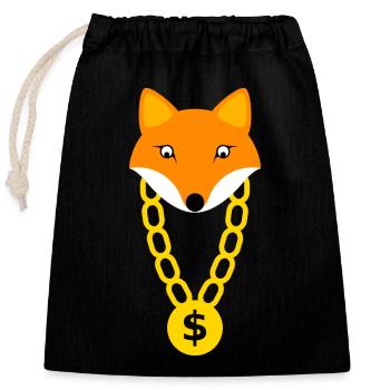Fuchs mit Goldkette - Verschließbarer Geschenkbeutel aus Baumwolle (25x30cm) - Schwarz - Vorne