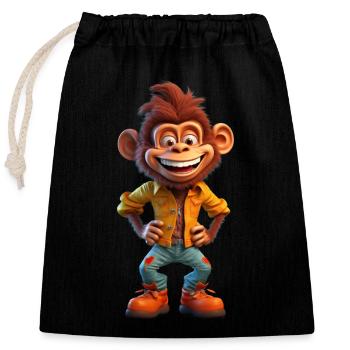 Johnny Boy der lässige Affe - Verschließbarer Geschenkbeutel aus Baumwolle (25x30cm) - Schwarz - Vorne