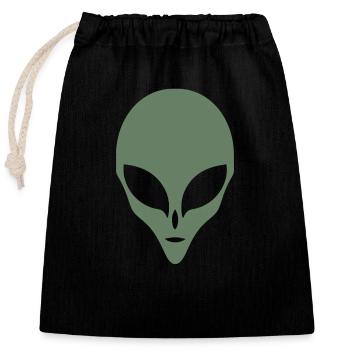 Alien Silhouette Head Face - Closable cotton gift bag (25x30cm) - black - Front