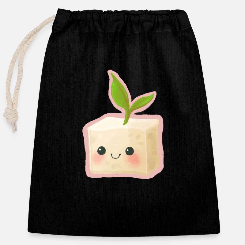 Cute Tofu Vegan Illustration Kawaii - Verschließbarer Geschenkbeutel aus Baumwolle (25x30cm) - Schwarz