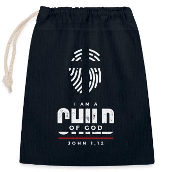 Child of God - John 1:12 - Closable cotton gift bag (25x30cm) - navy - Front