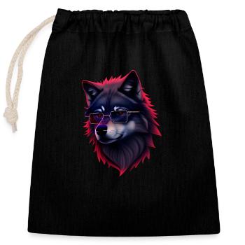 Wolf - Verschließbarer Geschenkbeutel aus Baumwolle (25x30cm) - Schwarz - Vorne