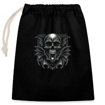Dark Wings: Skull and Bat - Closable cotton gift bag (25x30cm) - black - Front