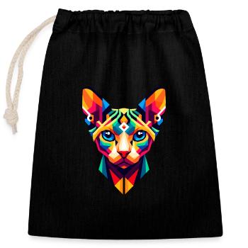 Geometrische Sphynx-Katze: Lebendiges abstraktes Porträt - Verschließbarer Geschenkbeutel aus Baumwolle (25x30cm) - Schwarz - Vorne