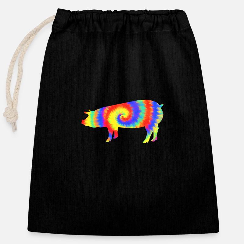 Cochon - Sac cadeau en coton avec cordon (25 x 30 cm) - noir