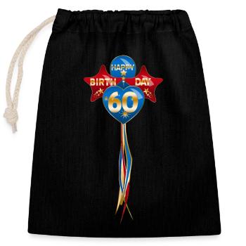 Happy Birthday 60 Balloon Tie - Closable cotton gift bag (25x30cm) - black - Front
