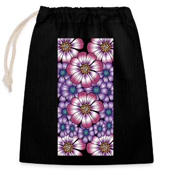 Colorful flowers - Closable cotton gift bag (25x30cm) - black - Front
