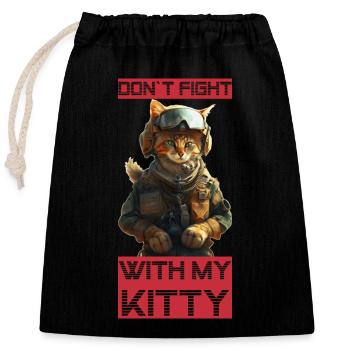 Chat combattant, ne plaisante pas avec Kitty - Sac cadeau en coton avec cordon (25 x 30 cm) - noir - Devant