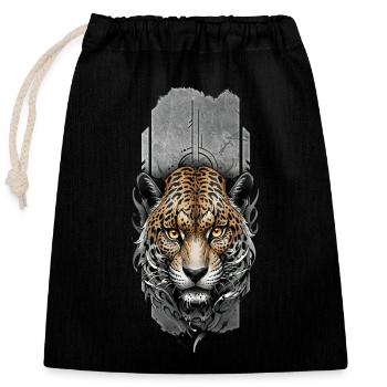 Majesté féroce : Tête de jaguar intense - Sac cadeau en coton avec cordon (25 x 30 cm) - noir - Devant