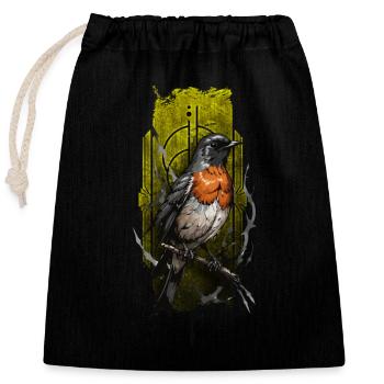 European Robin (Erithacus rubecula) - Closable cotton gift bag (25x30cm) - black - Front