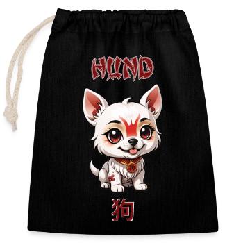 Chien - Astrologie - Sac cadeau en coton avec cordon (25 x 30 cm) - noir - Devant