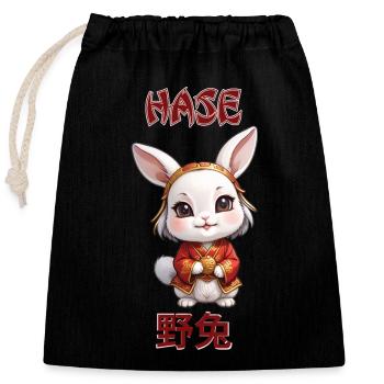 Lapin - Astrologie - Sac cadeau en coton avec cordon (25 x 30 cm) - noir - Devant