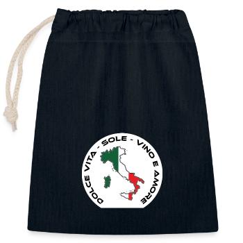 Italie - Dolce Vita, Sole, Vino e Amore - Sac cadeau en coton avec cordon (25 x 30 cm) - bleu marine - Devant