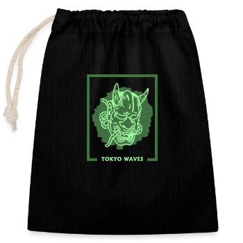 Japanische Tengu Hannya Kitsune Maske - Verschließbarer Geschenkbeutel aus Baumwolle (25x30cm) - Schwarz - Vorne