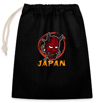 Japanische Tengu Hannya Kitsune Maske - Verschließbarer Geschenkbeutel aus Baumwolle (25x30cm) - Schwarz - Vorne