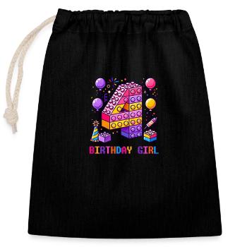 Kinder 4 Jahre alt Bauklötze 4. Birthday Girl - Verschließbarer Geschenkbeutel aus Baumwolle (25x30cm) - Schwarz - Vorne