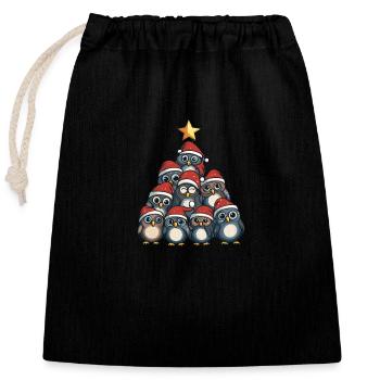 Eule Weihnachten Christbaum - Verschließbarer Geschenkbeutel aus Baumwolle (25x30cm) - Schwarz - Vorne