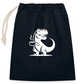 T-Rex avec tasse à café Grim Caffeine Dino - Sac cadeau en coton avec cordon (25 x 30 cm) - bleu marine - Devant