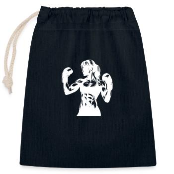 Boxeuse forte femme dans la pose de combat avec les poings levés - Sac cadeau en coton avec cordon (25 x 30 cm) - bleu marine - Devant