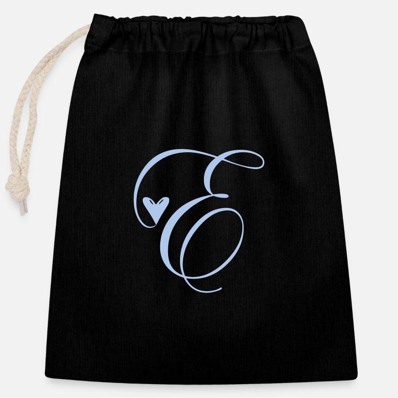 Monogramme E Cœur Vigne - Sac cadeau en coton avec cordon (25 x 30 cm) - noir