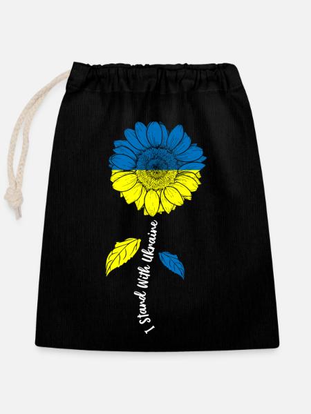 Ukraine Blüten Solidarität - Verschließbarer Geschenkbeutel aus Baumwolle (25x30cm) - Schwarz