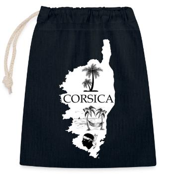 Corsica Insel mit Palmen Meer und Segelschiff - Verschließbarer Geschenkbeutel aus Baumwolle (25x30cm) - Navy - Vorne