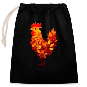 Huhn aus bunten Blättern Herbst Herbstlich - Verschließbarer Geschenkbeutel aus Baumwolle (25x30cm) - Schwarz - Vorne
