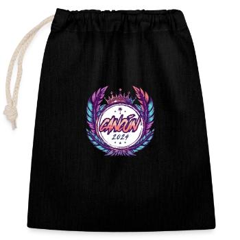 Cancun, Mexique 2024 - Sac cadeau en coton avec cordon (25 x 30 cm) - noir - Devant
