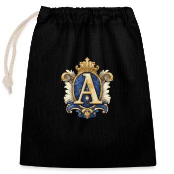 Une couronne de logo en forme de lettre - Sac cadeau en coton avec cordon (25 x 30 cm) - noir - Devant
