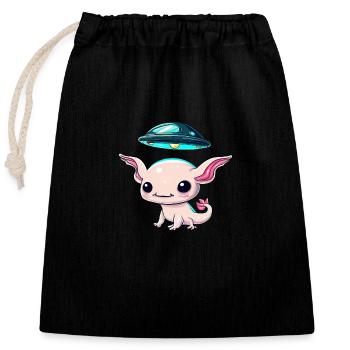 Enlèvement d’un axolotl par un extraterrestre - Sac cadeau en coton avec cordon (25 x 30 cm) - noir - Devant