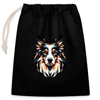 Geometric Border Collie: Canine Mosaic Art - Closable cotton gift bag (25x30cm) - black - Front