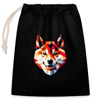 Geometrischer Shiba Inu: Polygonales Kunstporträt - Verschließbarer Geschenkbeutel aus Baumwolle (25x30cm) - Schwarz - Vorne