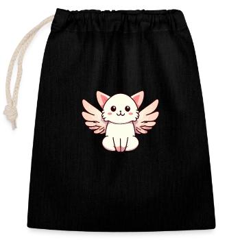 Mignon Kawaii Angel Chat - Sac cadeau en coton avec cordon (25 x 30 cm) - noir - Devant
