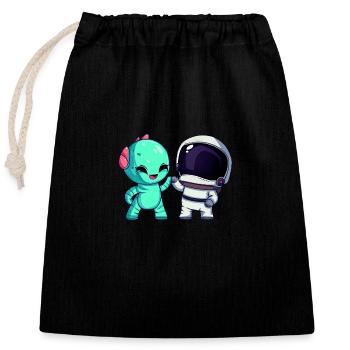 Alien Meets Astronaut: Bro Fist & First Contact - Closable cotton gift bag (25x30cm) - black - Front