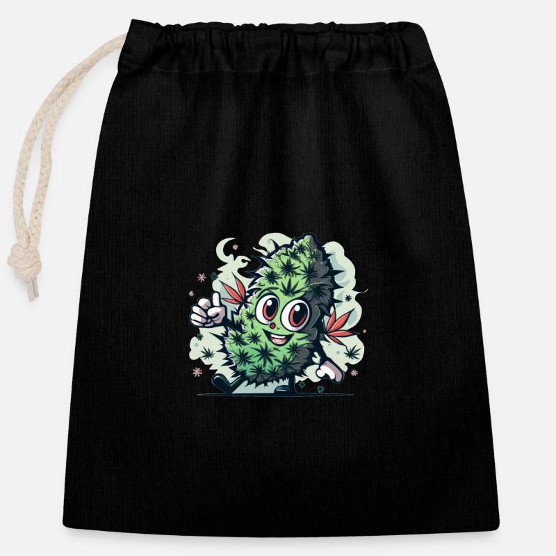 Feuille heureuse - Sac cadeau en coton avec cordon (25 x 30 cm) - noir