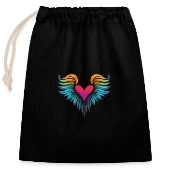 Heart Wings Angel Love - Closable cotton gift bag (25x30cm) - black - Front