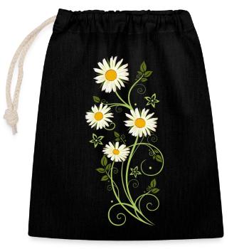 Filigrane Ranke mit Margeriten - Verschließbarer Geschenkbeutel aus Baumwolle (25x30cm) - Schwarz - Vorne