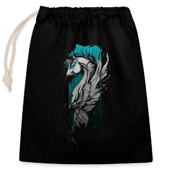 Celestial Steed: Winged Horse Soaring - Closable cotton gift bag (25x30cm) - black - Front