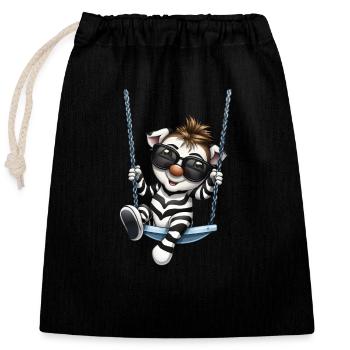 Zèbre mignon se balançant dans un style de dessin animé - Sac cadeau en coton avec cordon (25 x 30 cm) - noir - Devant