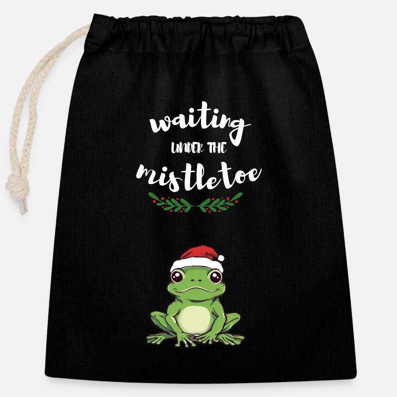 Waiting under the mistletoe - Closable cotton gift bag (25x30cm) - black