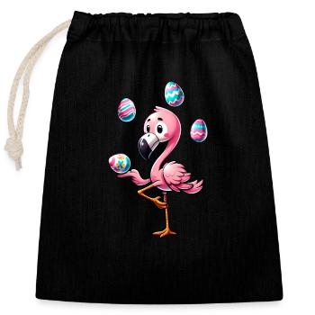 Flamingo Jongliert Ostereier Osterfest - Verschließbarer Geschenkbeutel aus Baumwolle (25x30cm) - Schwarz - Vorne