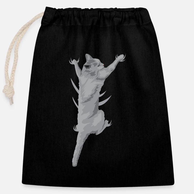 Cat Climbing 3D (cat) - Closable cotton gift bag (25x30cm) - black