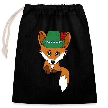 Renard avec chapeau traditionnel dans la poche - Sac cadeau en coton avec cordon (25 x 30 cm) - noir - Devant