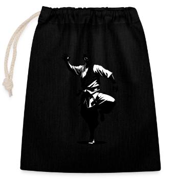 Shaolin Mönch - Kampfsport Sticker - Verschließbarer Geschenkbeutel aus Baumwolle (25x30cm) - Schwarz - Vorne