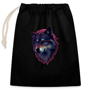 Wolf - Verschließbarer Geschenkbeutel aus Baumwolle (25x30cm) - Schwarz - Vorne