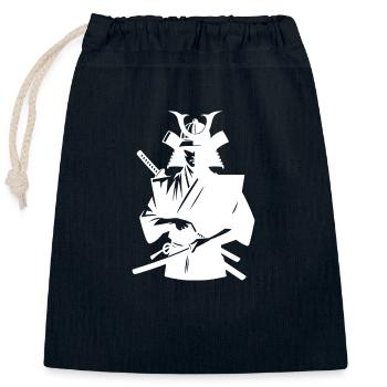 Japanese Samurai with Sword - Closable cotton gift bag (25x30cm) - navy - Front