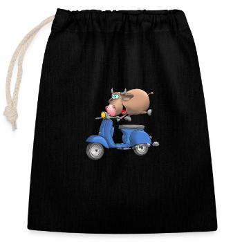 Moped Cartoon Stier - Verschließbarer Geschenkbeutel aus Baumwolle (25x30cm) - Schwarz - Vorne
