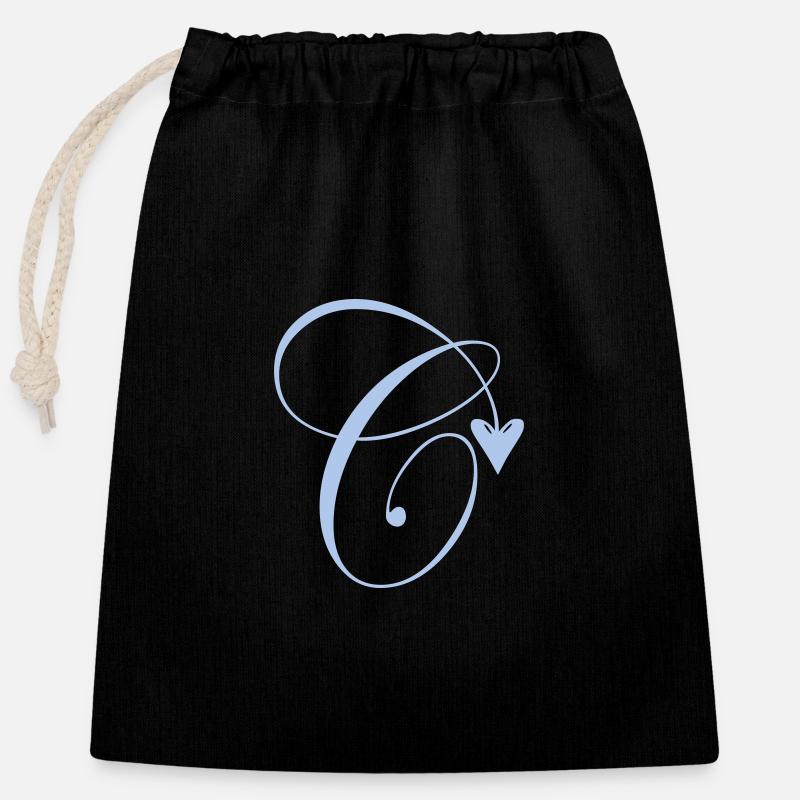 Monogram C Heart Vine - Closable cotton gift bag (25x30cm) - black